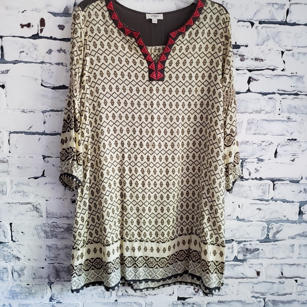 Umgee Olive Tunic With Embroidered Neckline